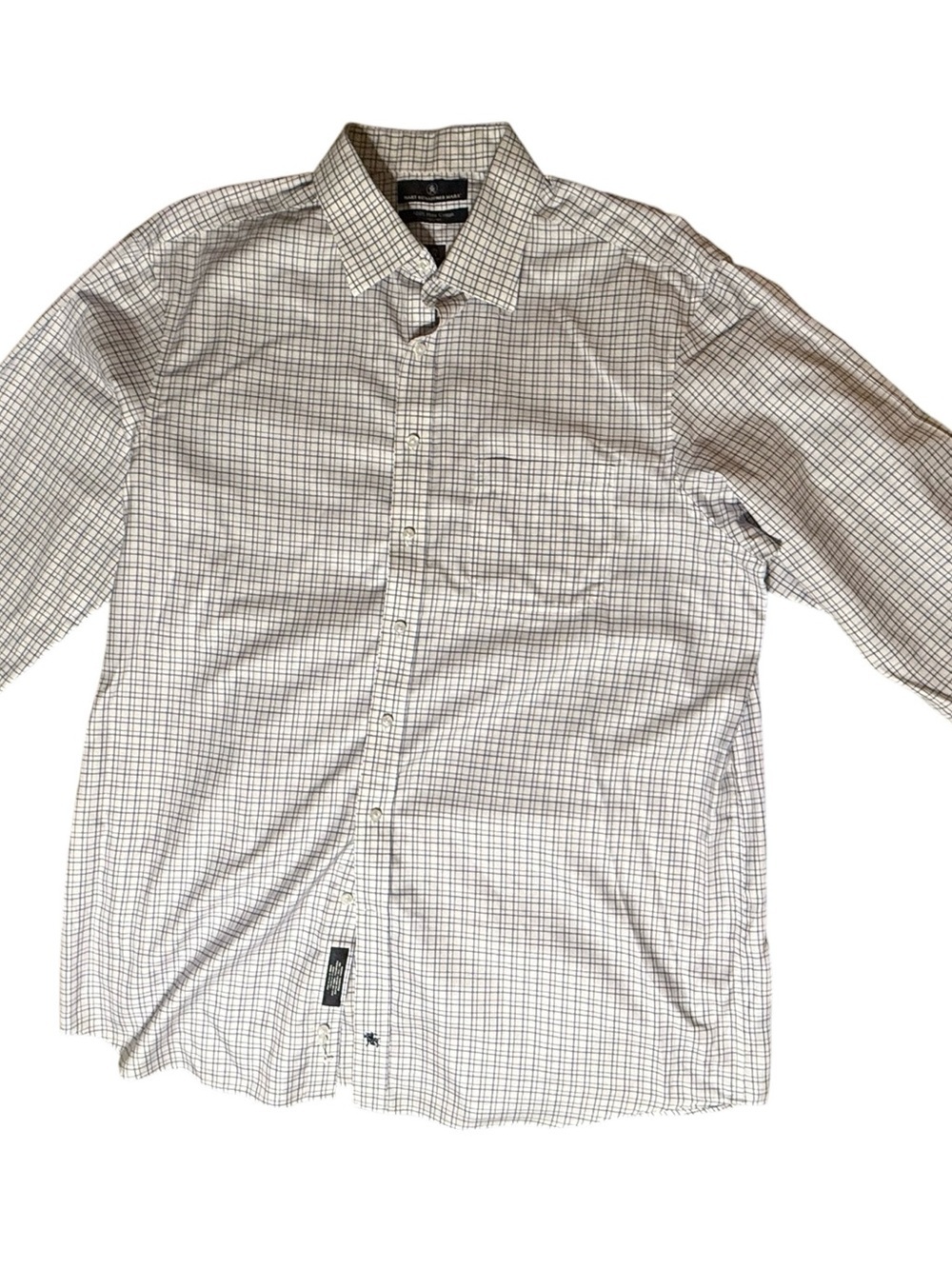 Hart Schaffner Marx Shirt Men's 17.5-34 White Plaid Pima Cotton Button Up